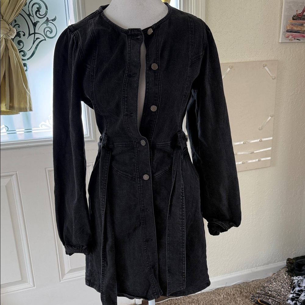 Elegant Black Long Sleeve Denim Dress